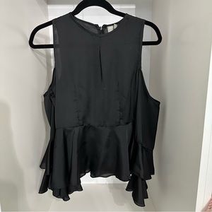 ASOS Black Ruffle Sleeve Satin Blouse